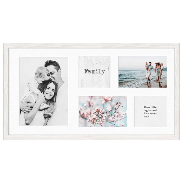 Cadre multi photos Kyoto White pour 5 photos 2x10x10 cm, 2x10x15 cm, 1x15x21 cm | blanc | verre standard (2 mm)