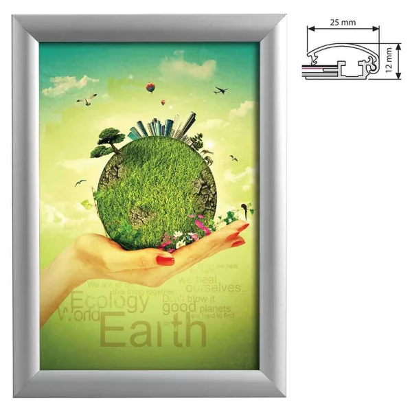 Wasserfester Klapprahmen 25 mm Gehrung 42x59,4 cm (A2) | silber | Kunstglas mattiert (1 mm)