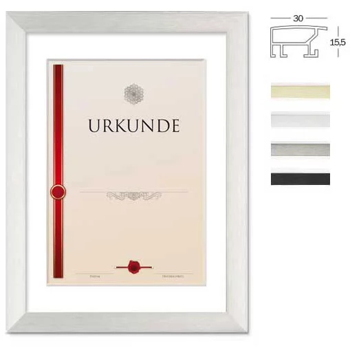 Breiter Urkundenrahmen mit Passepartout 30x45 cm (Ausschnitt 20x30/A4) | stahl | Normalglas (2 mm)