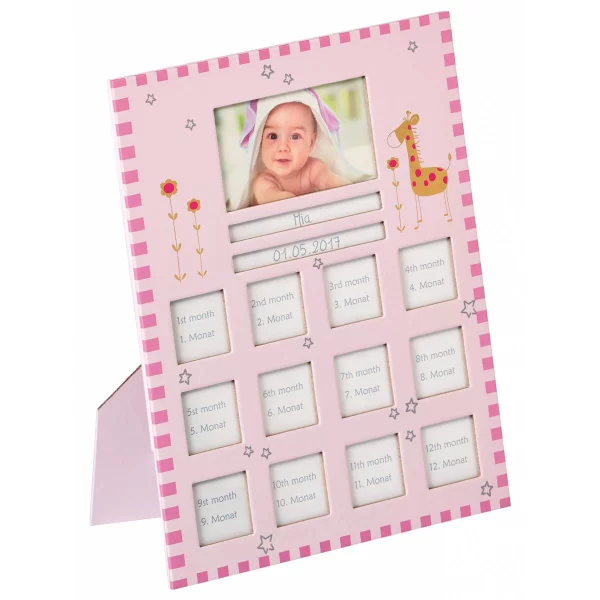 Cadre pour bébé Baby Animals 10x15 cm und 3,5x3,5 cm | rose | verre synthétique (2 mm)
