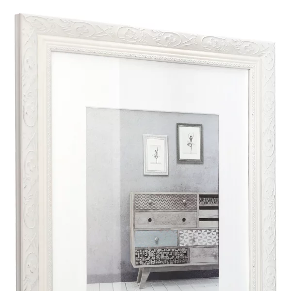 Cadre en bois Baroque avec passe-partout 20x30 cm | blanc | verre standard (2 mm)