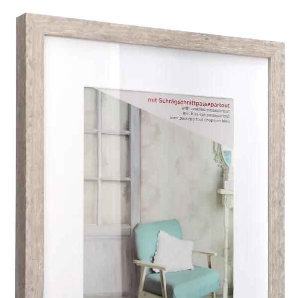 Cadre en bois Stockholm avec passe-partout 30x40 cm | gris | verre standard (2 mm)
