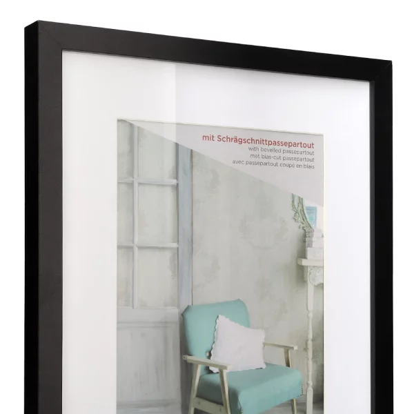 Cadre en bois Stockholm avec passe-partout 30x45 cm | noir | verre standard (2 mm)