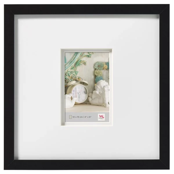 Cadre en bois Stockholm (MDF) avec double passe-partout 10x15 cm (30x30 cm) | noir | verre standard (2 mm)