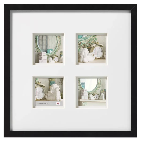 Cadre multi photos Stockholm avec double passe-partout pour 4 photos 10 x 10 cm 4x10x10 cm | noir | verre standard (2 mm)