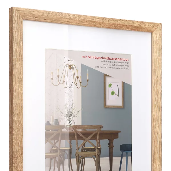 Holz Bilderrahmen Fiorito (MDF) mit Passepartout 10x15 cm (7x10 cm) | Eiche hell | Normalglas (2 mm)