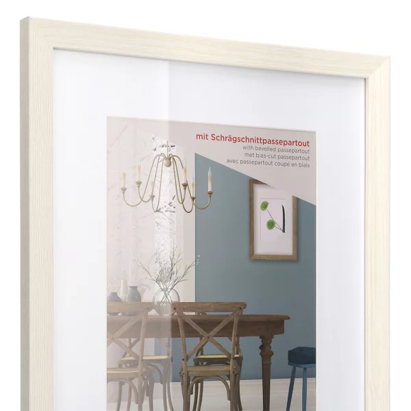 Holz Bilderrahmen Fiorito (MDF) mit Passepartout 10x15 cm (7x10 cm) | Weiß | Normalglas (2 mm)