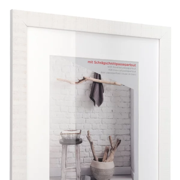 Cadre en bois Home avec passe-partout 10x15 cm (7x10 cm) | blanc polaire | verre standard (2 mm)