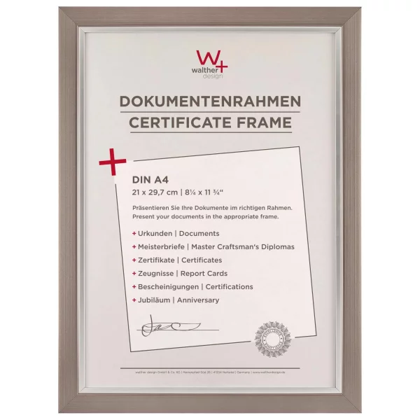Cadre photo en plastique Beyond dans des coloris métallisés avec bord intérieur argenté 21x29,7 cm (A4) | Stahl-Silber | verre standard (2 mm)