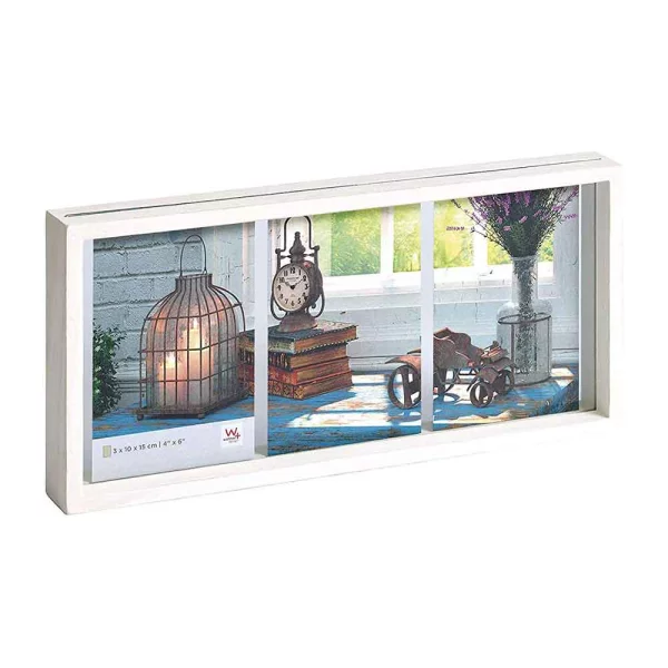 Cadre multi photos pour 3 photos Rustic 3x 10x15 cm | blanc | verre standard (2 mm)
