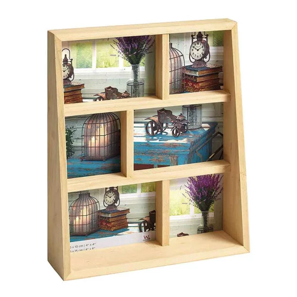 Cadre multi photos pour 3 + 3 photos Rustic 3x 10x15 + 3x 10x10 cm | naturel | verre standard (2 mm)