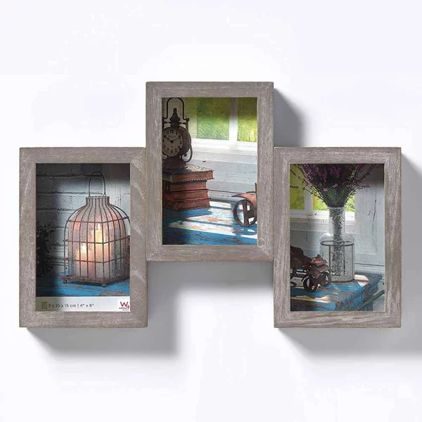 Cadre photo Rustic pour 3 photos 3x10x15 cm | gris | verre standard (2 mm)