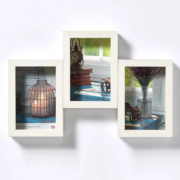 Cadre photo Rustic pour 3 photos 3x10x15 cm | blanc | verre standard (2 mm)