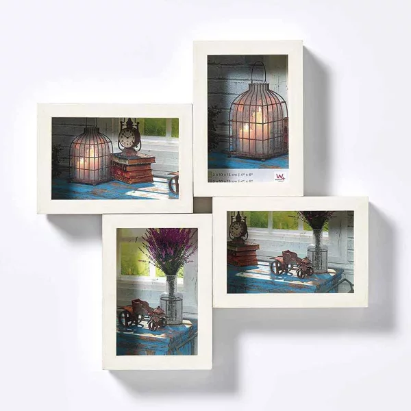 Cadre pêle-mêle pour 4 photos Rustic 4x 10x15 cm | blanc | verre standard (2 mm)