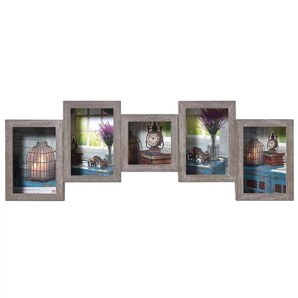 Cadre pêle-mêle pour 4 + 1 photos Rustic 4x 10x15 + 1x 10x10 cm | gris | verre standard (2 mm)