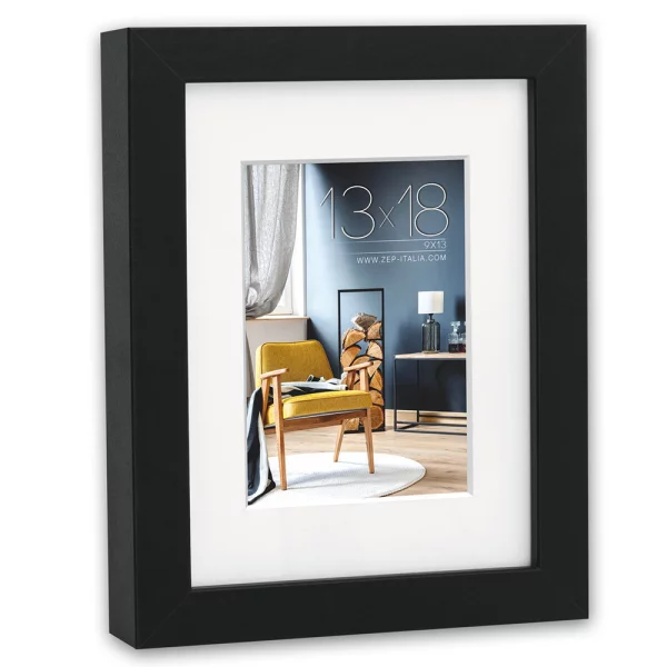 Holz Bilderrahmen Niki mit Passepartout 10x15 cm (7x10 cm) | Schwarz | Normalglas (2 mm)