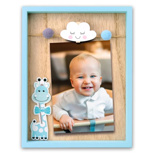 Baby Fotorahmen Giraffe mit Klammer 10x15 cm | Blau