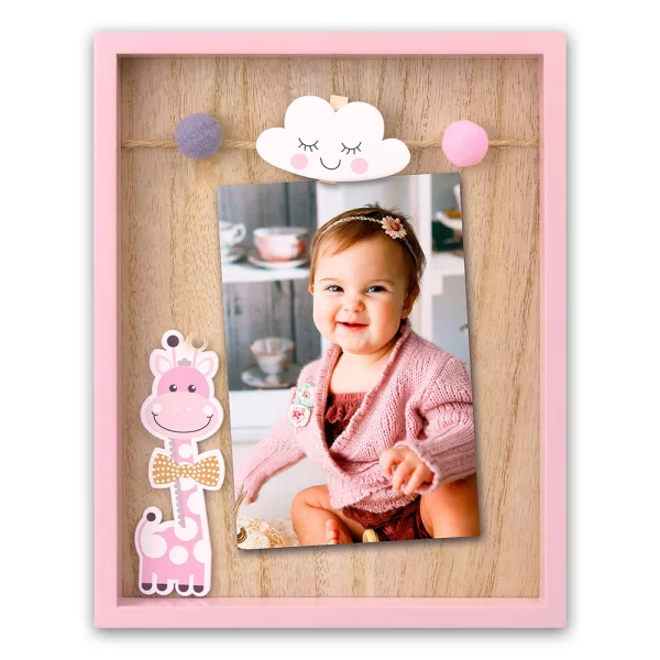 Baby Fotorahmen Giraffe mit Klammer 10x15 cm | Rosa