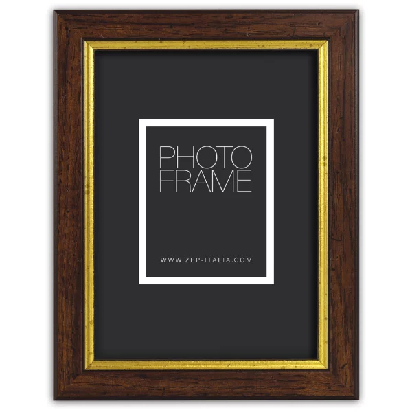 Holz Bilderrahmen Novara 13x18 cm | Braun-Gold | Normalglas (2 mm)
