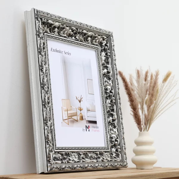 Exklusiv-Holzrahmen Calinda 50x70 cm | Silber | Normalglas (2 mm)