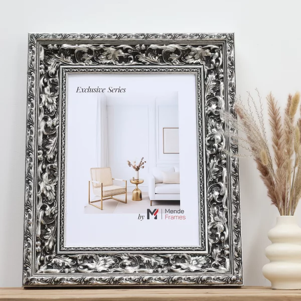 Exklusiver Holz-Bilderrahmen Calinda nach Maß Silber | Leerrahmen (ohne Glas und Rückwand)
