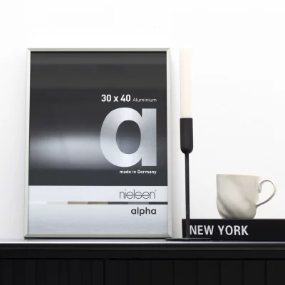 Aluminiumsbilderamme Alpha 60x90 cm | Rustfritt stål, børstet | Normalglass (2 mm)
