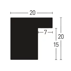 Holzleiste Loft 20x20 nach Maß Schwarz | Normalglas (2 mm)
