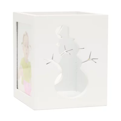 Świecznik na świeczkę podgrzewacz 6x7 cm | biały ze wzorem bałwanka | szkło sztuczne (2 mm)