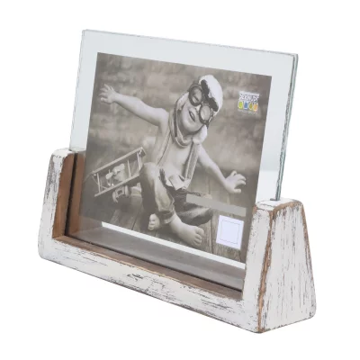 Rustykalny stojak na zdjęcia, poziomy 15x20 cm | biały | szkło standardowe (2 mm)