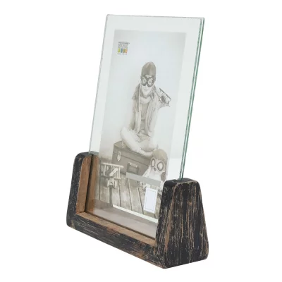 Rustykalny stojak na zdjęcia, pionowy 13x18 cm | czarny | szkło standardowe (2 mm)