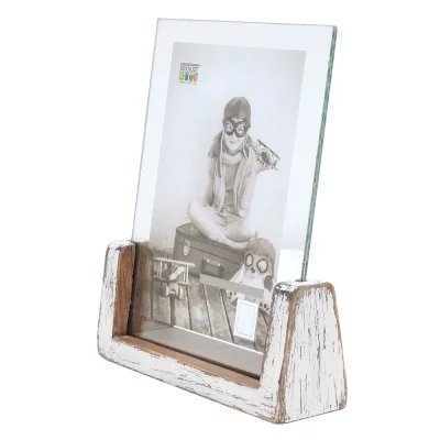 Rustykalny stojak na zdjęcia, pionowy 13x18 cm | biały | szkło standardowe (2 mm)