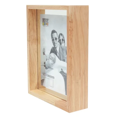 Drewniana ramka na zdjęcia z przeszklonym tyłem dla efektu pływającego zdjęcia 25x25 cm | naturalny | szkło standardowe (2 mm)
