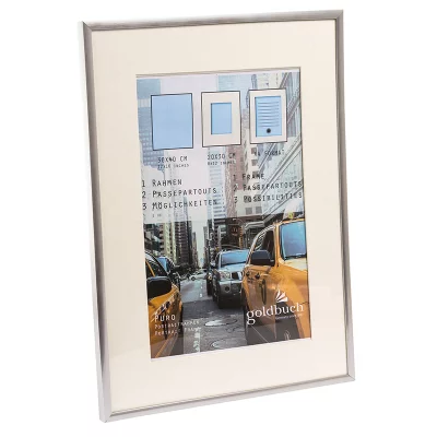 Kunststofframme Puro med passepartout 30x40 cm (20x30 cm/DIN A4) | Sølv | Normalglass (2 mm)