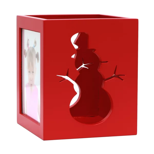 Theelichthouder 6x7 cm | rood met sneeuwpopmotief | kunstglas (2 mm)