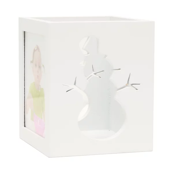 Theelichthouder 6x7 cm | wit met sneeuwpopmotief | kunstglas (2 mm)