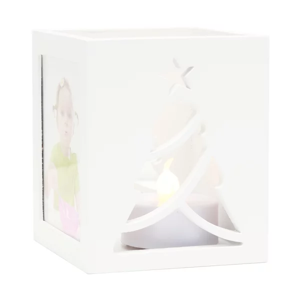 Porte-bougie 6x7 cm | blanc avec motif de sapin de noël | verre synthétique (2 mm)
