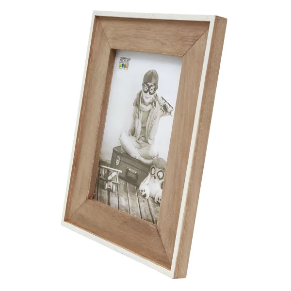 Schmaler Holz Bilderrahmen mit Holz-Passepartout 13x18 cm | weiß-braun | Normalglas (2 mm)
