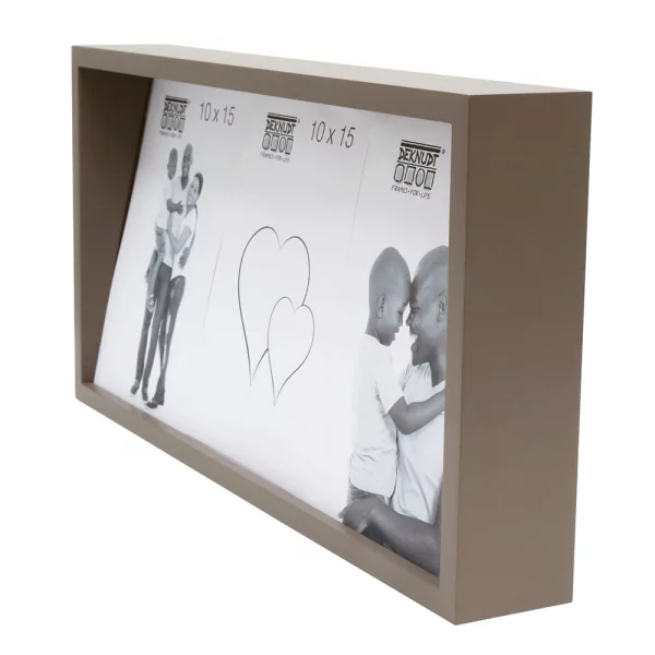 Cadre photo avec dos incliné pour 3 photos 10x15 cm | taupe | verre standard (2 mm)