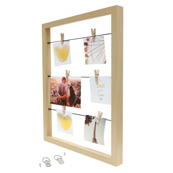 Tableau mémo (MDF) avec pinces à linge 30x40 cm | naturel | sans verre, avec panneau arrière