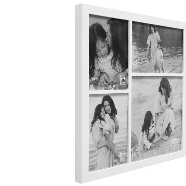 Cadre multi photos design pour 4 photos au look moderne 2x13x18 cm, 13x22 cm, 22x22 cm | blanc | verre standard (2 mm)