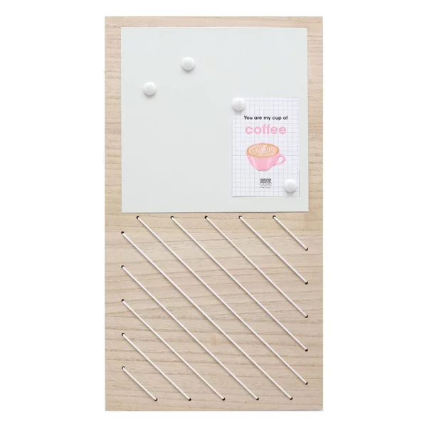 Memoboard (MDF), magnétique & avec ficelles 60x33 cm | naturel | cadre vide (sans verre ni panneau arrière)