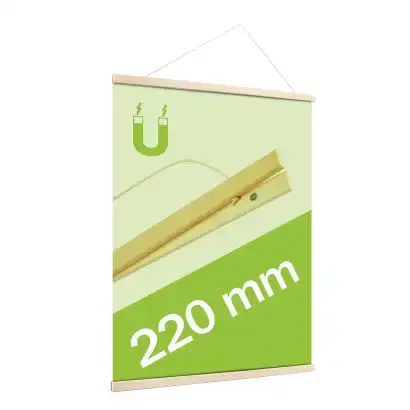 Posterleisten aus Holz, mit Kordel zum Aufhängen und magnetischer Befestigung 22 cm breit | Kiefer