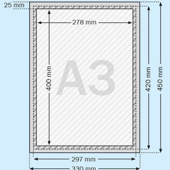 25 mm Fenster-Klapprahmen 29,7x42 cm (A3) | silber | Kunstglas mattiert (1 mm)