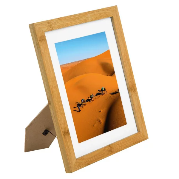 Holz Bilderrahmen Bamboo aus Bambus mit Passepartout 20x25 cm (15x20 cm) | Natur | Normalglas (2 mm)