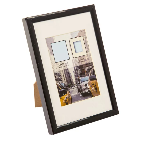 Kunststoff Bilderrahmen Puro mit Passepartout 10x15 cm (6x9 cm) | schwarz | Normalglas (2 mm)