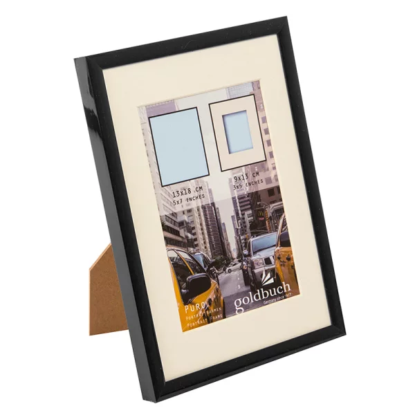 Kunststoff-Bilderrahmen Puro mit Passepartout 13x18 cm (9x13 cm) | schwarz | Normalglas (2 mm)