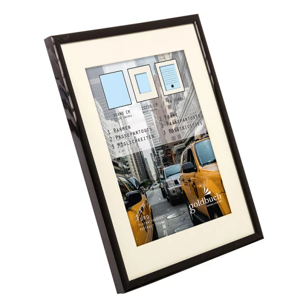 Kunststoff Bilderrahmen Puro mit Passepartout 30x40 cm (20x30 cm/DIN A4) | schwarz | Normalglas (2 mm)