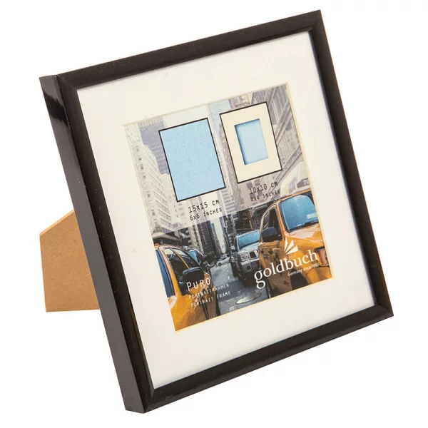 Kunststoff-Bilderrahmen Puro mit Passepartout 15x15 cm (10x10 cm) | schwarz | Normalglas (2 mm)