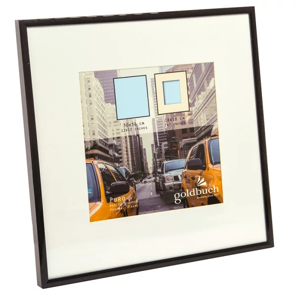 Kunststoff-Bilderrahmen Puro mit Passepartout 30x30 cm (18x18 cm) | schwarz | Normalglas (2 mm)