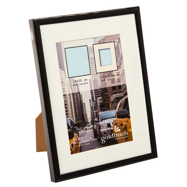 Kunststoff Bilderrahmen Puro mit Passepartout 15x20 cm (10x15 cm) | schwarz | Normalglas (2 mm)
